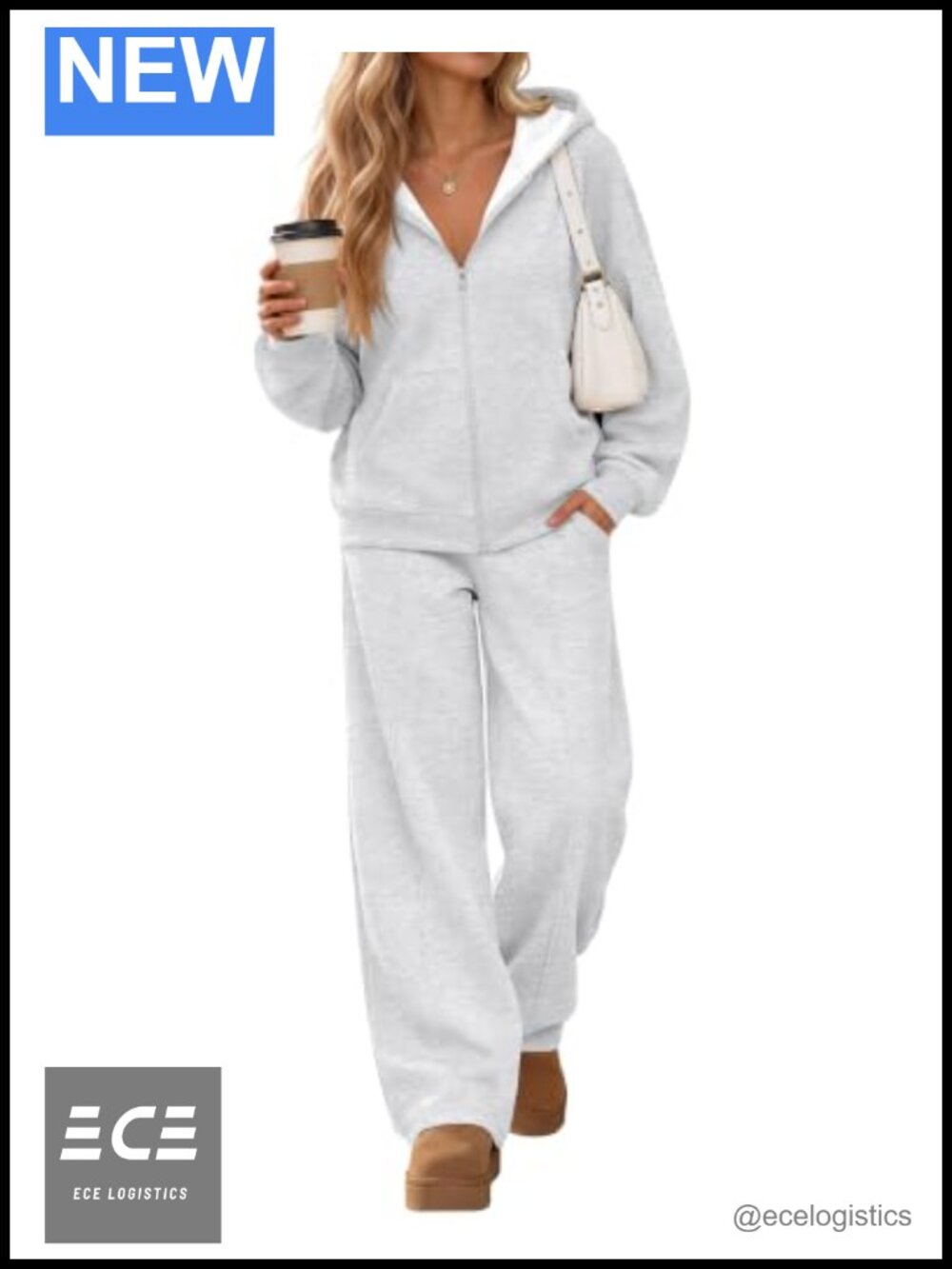 Women's 2 Piece Fleece Lounge Set Oversized Sweatsuit Zip Up Hoodie Wide Leg